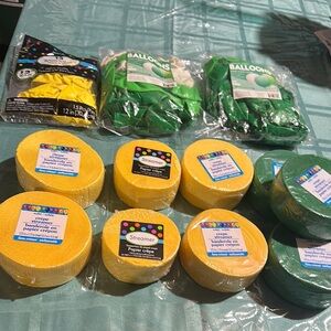 Yellow and Green Party Decorations Set including streamers and balloons